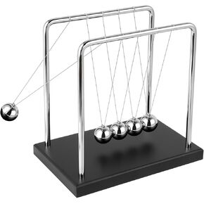 Fun Science Physics Toys Black Large Newton's Cradle Pendulum Balance Balls 5 Beads Perpetual Motion Desk Toy Wooden Base Balance Balls for Office and Desk Decorations