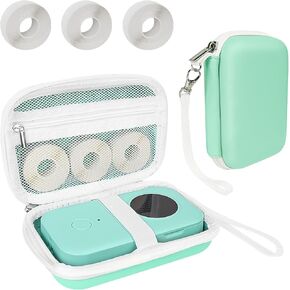 Case Compatible with NELKO P21, for NIIMBOT D110, for JADENS D110 Label Maker with 3 Roll Label Tape(Label Paper 1/2" x 1 1/2" (12mm X 40mm))-Hard Shell Storage Bag-Green