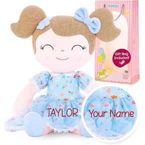 Gloveleya Personalized Curly Doll with Your Name - Cute Custom Pink Soft Plush Doll for Girls Plush Doll Customized Gifts