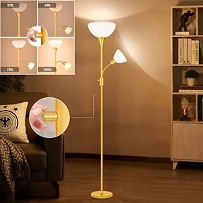 63IN Globe Floor Lamp, Brass Standing Lamps with Adjustable Reading Light, 3000K G9 Bulbs Soft Warm White Eye Care, Mid Century Floor Lamp for Office