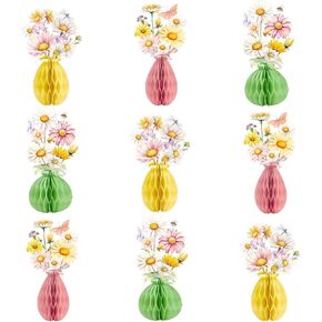 Spring Honeycomb Paper Decorations, Floral Centerpieces for Tables, Pink Yellow Green, Set of 9 (Pink girl)