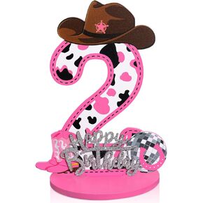 Western Cowgirl 3rd Birthday Number Sign Centerpiece for Girls Cowgirl Number Wooden Table Decoration Western Disco Party Supplies for Glitter Silver Pink Birthday Anniversary