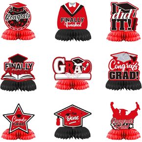 9Pcs Graduation Party Decorations Congrats Graduation Centerpieces 2025 Congrats Grad Party Table Decor Center Pieces Red Congratulation Graduates School College University Celebration Decors