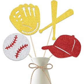 12 Pcs Sport Baseball Centerpiece Sticks, Baseball Player Sports Theme Birthday Decorations,Baseball Theme Baby Shower and Anniversary Supplies Red Brown Gold