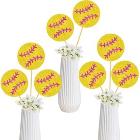 Softball Theme Centerpieces for Table 12pcs Glitter Softball Centerpiece Sticks Softball Party Decoration for Girls Softball Birthday Party Baby Shower Decoration Supplies