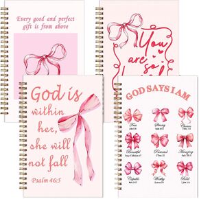 4 Pcs Pink Bow Coquette Notebooks Gift Back to School Composition Book Preppy Inspirational Bible Journal Notebook for Women for Note Taking Christian Prayer Supplies for Office 5. 5x8. 3"
