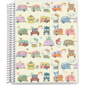 Erin Condren 7 "× 9" Hello Kitty & Friends دفتر ملفوف (ورقة مبطنة) - غطاء معسكر سعيد وملف البلاتين ، 160 صفحة