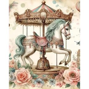 Carousel 5D Diamond Art Kits for Adults Beginners，DIY Full Round Drill Diamond Painting Kits，Paint by Diamonds Dots Gem Art Crystal Easy，Home Wall Decor 11.8x15.7 Inch
