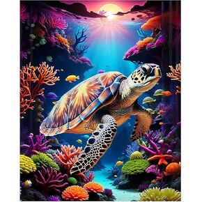 KTHOFCY 5D DIY Diamond Painting Kits for Adults Beginner, Sea Turtle Full Drill Embroidery Cross Stitch Crystal Rhinestone Paintings Pictures Arts Wall Decor 30x40cm/12x16inch