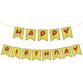 Cartoon Red White Yellow Happy Birthday Party Banner, Anime Birthday Banner for Decorating Birthday Themed Parties, Home Wall Door Window Hanging Decoration Supplies