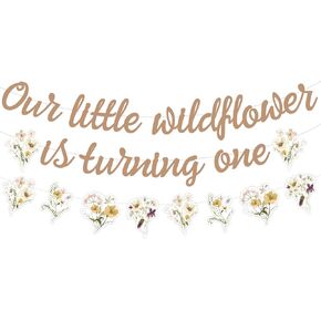 Sursurprise Wildflower 1st Birthday Party Decorations Boho, Spring Floral Our Little Wildflower Is Turning One Girls First Birthday Banner Flowers Sign, Garden Theme 1 One Year Old Bday Decor Supplies