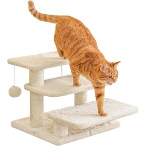 15''H Multi-Step Pet Stairs for High Beds & Sofas, 3-Step Cat Stairs with 2 Toy Balls, Wide Boards for Indoor Kittens Dogs Pets Climbing, Beige in Saudi Arabia