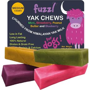 Yak Cheese Chews Blueberry, Strawberry, Peanut Butter, Mint Medium Pack 4 - Himalayan Yak Chews for Dogs - Natural Dog Chew