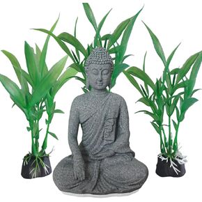 Livelyfish Asian Stone Buddha Figurines for Aquarium Zen Garden Fish Tank Statue Decorations Mini Stone Buddha Zen Garden Sculptures Decor,Gift
