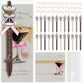 24 Sets Espresso Martini Gift Pens Bulk with Cocktail Theme Cards a Tini Bit Older Birthday Decorations for Women Coquette 21st Birthday Bridal Shower Summer Back to School Bachelorette Party Supplies