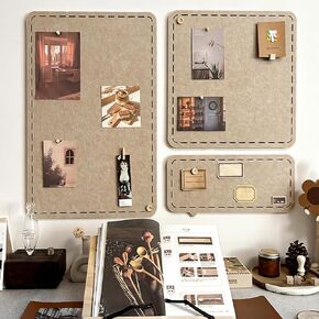 Cork Boards for Walls - Felt Bulletin Board 3pcs Modular Vision Board, Self-Adhesive Pin Board for Wall Decor, Small Memo Board for Home & Office - Sandstone