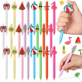 24 Pcs Summer Hawaiian Gel Pens, Retractable Pens 0. 5 mm, Cute Black Gel Ink Pen 8 Styles, Flamingo Swimming Pool Fruit Pen for Prize Summer Party Favor
