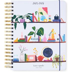 kate spade new york Daily Planner 2025-2026 Mega Agenda August 2025- December 2026, Hardcover Weekly and Monthly Spiral Planner with Stickers (Charmed Bookshelf Blue)