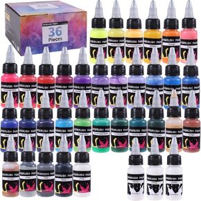24 Colors Airbrush Paint Set - Ready to Spray Acrylic Paints - Rich Pigments, Water-Based, for Models, Miniatures, Figurines, Canvas, Fabric & More - 20ml Bottles