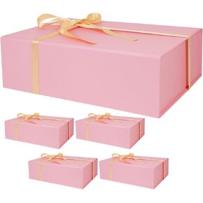 Pink Gift Box,13.8" x 9" x 4.3" Large Groomsmen Proposal Box with Magnetic Closure Lid and Ribbon for Anniversary Wedding Birthday Graduation Festivals (1 Pack)