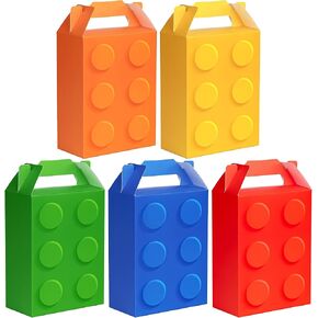 VELATYVIO 30Pcs Building block party favor boxes 5 Colors Building block gift bag with Handles for Themed Birthday Party Decoration Candy Cookie Snack Supplies 5.91 x 3.15 x 8.27 Inches