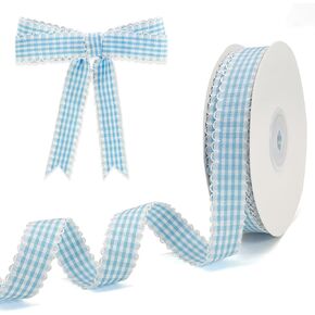 Gingham Plaid Ribbon - 5/8" x20 Yards 100% Polyester Checked Ribbon for Gift Wrapping, Flower Bouquets, Wreaths - Christmas Home & Party Decor Craft Ribbon (Blue)