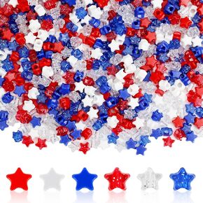 1000PCS 4th of July Star Beads for Crafts, Red White and Blue Beads Bulk Patriotic Beads American Memorial Day Hair Star Beads DIY Jewelry Making Craft