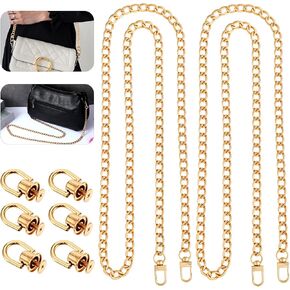ElevateTech 8Pcs Gold Purse Chain Iron Flat Chain Belt Decorative Purse Extender Straps Replacement Cross Body Shoulder Belt Chain Replacement Accessories Metal Buckles Durable Bag Charms (45 In Gold)