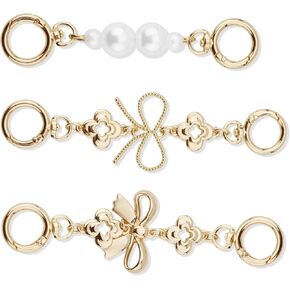 3pcs Purse Strap Extender, Gold Alloy Bow Bag Extender Chain Pearl Purse Extension Chain Replacement for Handbags Wallets Decoration