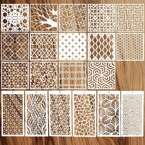20Pcs Geometric Stencils for Crafts Reusable, Art Stencils for Painting, Geometric Abstract Layering Pattern Spray Painting Stencil on Wood Wall Canvas Furniture Floor Drawing DIY Supplies