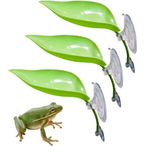 3 Pack Plastic Leaf Decorations with Suction Cups, Frog Habitat Platform, Reptile Decorations for Terrarium, Frog Tank Accessories, Terrarium Decor for African Dwarf, and Toad (Multicolor)