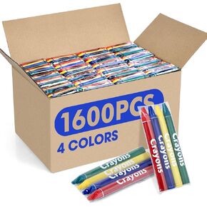 FUMILE 400 Sets of 4 Colors Crayons(1600 Count), Crayons Bulk Individual Packs, Non-Toxic Mini crayons for Kids Party Favors, Restaurants, School Supplies, Travel and More Events