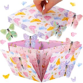 3D Flying Butterfly Explosion Graduation Gift Box, Unique Pop Out Exploding Surprise Gift Box with 3D Butterfly Card for 2025 Graduation Wildflower Birthdays Wedding Party