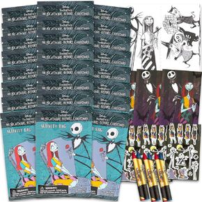 Nightmare Before Christmas Birthday Party Favors Set - Bundle with 24 Nightmare Before Christmas Play Packs | Mini Coloring Books, Stickers, and More for Goodie Bags (Jack Skellington Party Supplies)