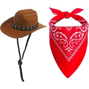 Pet Dog Cat Cowboy Hat with Bandana Scarf Cowboy Costumes for Small Pets