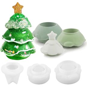 3 Pcs of Christmas Tree Storage Box Silicone Resin Mold Can Be Stacked Tree Shaped Epoxy Casting Molds for Candy Jewelry Ornaments Trinket Container Candle, 3D DIY Making Crafts