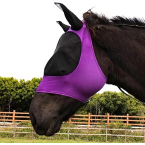 FOXLVDA Horse Fly Mask with Ears Fashionable Comfortable Fit Stretch Fabric Big Eye Space with UV Protection Soft on Skin Breathability for Average Horses (Blue, Large)