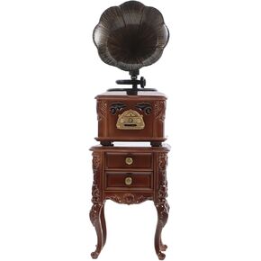 LOGOFUN Miniature Vintage Phonograph with Sound Dollhouse Retro Phonograph with Cabinet Mini Phonograph Model for Dollhouse Accessories
