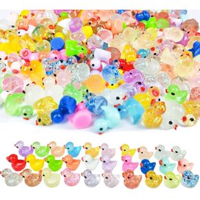 300PCS Mini Resin Ducks, Glitter Ducks & Luminous Tiny Ducks & Colorful Resin Ducks, Miniature Tiny Plastic Animal Figures for Micro Landscape Fish Tank Garden Dollhouse DIY Decor