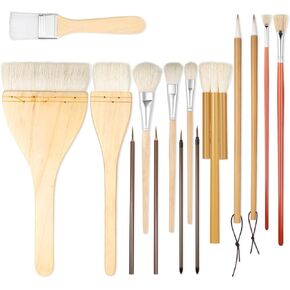 15Pcs Pottery Brush for Glazing Wool Bristle Hake Pottery Glaze Brushes Ceramic Paint Brushes Set Different Shapes Hake Fan Brush for Ceramics Acrylic Painting Oil Watercolor Painting
