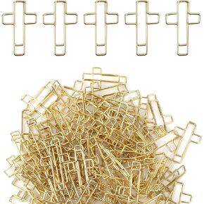 100pcs Gold Cross Paper Clips Bulk, Christian Paper Clips Metal Bible Paper Clamps Small Mini Bookmark Journaling Paperclips Study Supplies for Office School Home Use