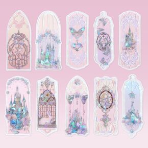 Glitter Holographic Bookmark Gifts - 20 Pcs Castle Flower Waterproof Transparent Bookmarks Butterfly Floral Book Mark Book Page Marker Clip for Women Girls Book Lovers Teacher Student Gift