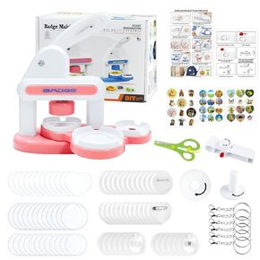 32-55mm Button Maker Machine, DIY Badge Press, Maker Press Machine Badge Punch Press with 74 Pcs Supplies & Circle Cutter, Pin Making Kit for Crafts Projects and Gifts for Kids