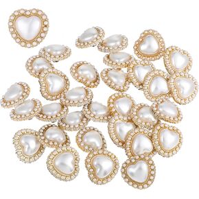 50 Pieces Vintage Heart Shaped Faux Pearl Buttons Crystal Rhinestone Pearl Sewing Embellishments Buttons for DIY Crafts Clothing Decoration, 23mm