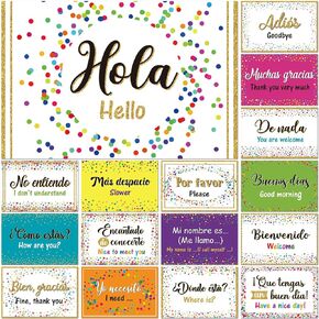 16 Pcs Spanish Posters Spanish Phrases Classroom Decorations Spanish English Bulletin Board Set Bilingual Educational Materials for Teachers Primary Preschool Wall Decor(Mexico)