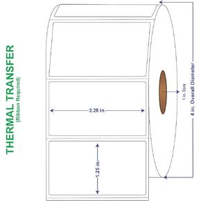 2-1/4" x 1-1/4" General Use Labels, w/Perf Thermal Transfer Labels, Perforated, 1135 per roll (4 Rolls per Carton)