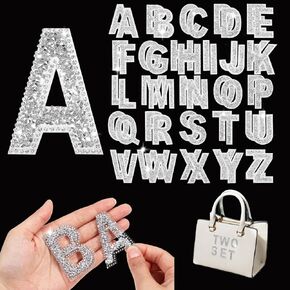 52 Pcs Rhinestone Iron On Letters Glitter Resin Rhinestone Alphabet Letter Stickers Self Adhesive A-Z Crystal Rhinestone Iron on Letter for Art Crafts Clothing Fabric DIY Decoration 2.4 Inch