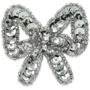 Expo International 1 3/4" x 1 5/8" Bow Sequin Patches/Appliques, Silver