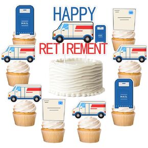 13Pcs Mailman Retirement Decorations, Mail Theme Happy Retirement Cake Toppers Mail Truck Mailbox Cake Picks Postal Worker Retiring Decor Mailman Retired Party Supplies