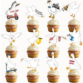Glitter 24 Pcs Goose Cupcake Toppers Silly Goose Baby Shower Cake Decorations Silly Goose Birthday Decorations Goose Party Decor